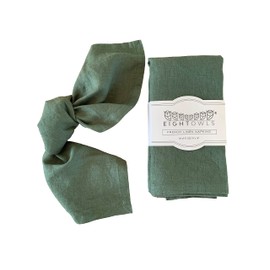Eight Owls Linen Napkins – 100% Pure Stonewashed Linen Cloth Napkins – Mitered Corners - Size 45 cm x 45 cm – Set of 4 (Rustic Green)