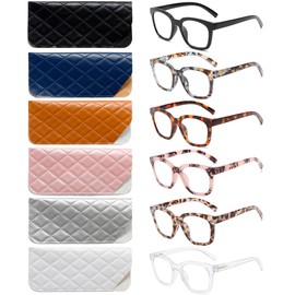 ZXYOO 6 Pack Oprah Style Reading Glasses for Women Blue Light Blocking Square Readers with Spring Hinge +1.25