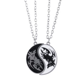 FORUBUS Yin Yang Necklace Sun and Moon Necklace, Dragon Necklace, Wolf Necklace for Men and Women, Matching Yin and Yang for Friendship and Couple Jewelry-wolf