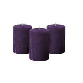 Simply Soson Purple Rustic Texture Pillar Candles 3x4 inch - Set of 3 - Unscented Decorative Candles, No Drip, Ideal for Home Decor, Weddings, Holidays