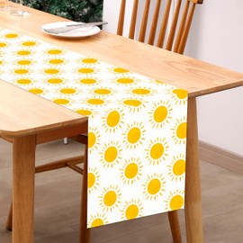 BCCSNNM Here Comes The Son Baby Shower Decor,Yellow Sun Table Runner Summer Table Runner Sun Party Decorations Sunshine Party Decor（13*72inches,Line）