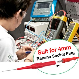 HINZIC 4Pcs 0.7mm Test Probe Pins, Stainless Steel Wire Piercing Needle, Non-Destructive Insulation Multimeter Test Lead Back Super Tip for Banana Socket Plug, Car Tester(Black Red)