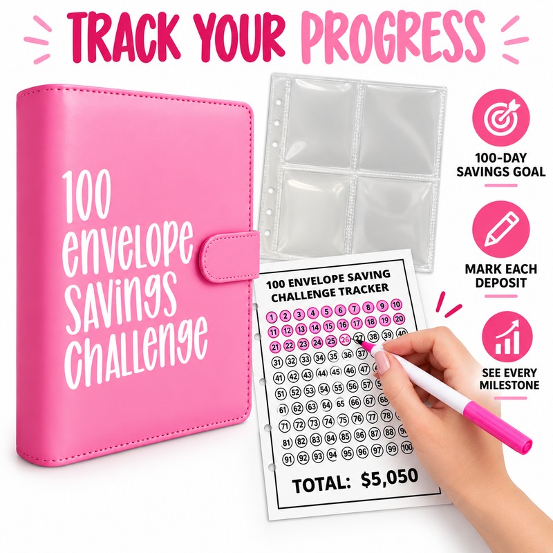 100 Envelope Savings Challenge Binder, 100 Day Money Saving Book