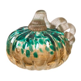 Glitzhome Hand Blown Glass Pumpkin Table Accent for Fall Harvest Decorating Blue/Gold Glitter 4.13" H