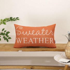 TRENDIN Sweater Weather Throw Pillow Covers for Couch, Linen Decorative Pillow Cover for Bed Sofa Living Room, Autumn Accent Cushion Cover 12x20, Fall Decorations for Home Decor Orange PL1143TR