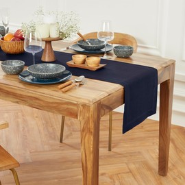 Solino Home Linen Table Runner 48 Inch – 100% Pure Linen Navy Table Runner 14 x 48 Inch – Medium Weight Hemstitch Table Runner for Summer, Fall, Thanksgiving, Christmas