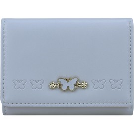 Farcauo Cute Blue Wallet for Women and Ladies Small Minimalist Butterfly Design Leather Coin Purse with Credit Card Holder and ID Window Kawaii Travel Cash Wallet for Ladies