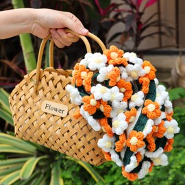 Daisy Crochet Flowers Bouquet Blanket-Birthday Gifts For Mom-Friend Gifts For Women-Birthday Graduation Gifts for Teen, Sister, Daughter, Friend, Teacher-Knitted Throw Blankets Home Decor 43 Inches