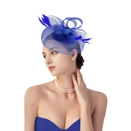 dressfan Church Derby Fascinator Hats for Women,20s 50s Vintage Feather Headband Hair Accessories Headwear for Derby/Wedding/Cocktail/Tea Party,00815-Royal Blue