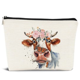 Dejfel Western Cow Print Makeup Bag,Cute Funny Cow Cosmetic Bags Zipper Pouch Travel Toiletry Bag for Women,Cute Makeup Bag Cow Gifts for Birthday Party Girls Travel Storage Accessories