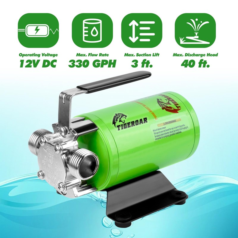 TIGEROAR 12V Water Pump Water Transfer Pump 330 GPH RV