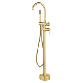 gotonovo Floor Mount Bathtub Faucet High Flow Freestanding Tub Filler Standing Shower Faucets with 360° Swivel Gooseneck Spout and Cylinder Handheld Spray, Polish Chrome