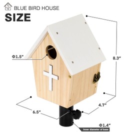 Church Style Large Bird House for Outdoor with Metal Tube, Thicken Wooden Hanging Birdhouse with Clear View Panel Clear View Panel Predator Guard Nesting Box for Swallow Wren Chickadee