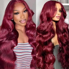 99J Burgundy Lace Front Wigs Human Hair 200% Density 13x4 Body Wave Lace Front Wigs Human Hair Pre Plucked 99j Burgundy Red Wine Glueless Human Hair Wigs for Women 28inch