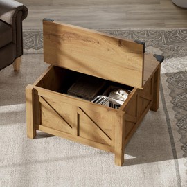 WAMPAT Square Farmhouse Coffee Table with Storage for Living Room, 30x30 inch Wooden Dining Center Table with Gas Spring Flip-Top for Large Hidden Storage, Metal Wrapped Table Corners,Oak