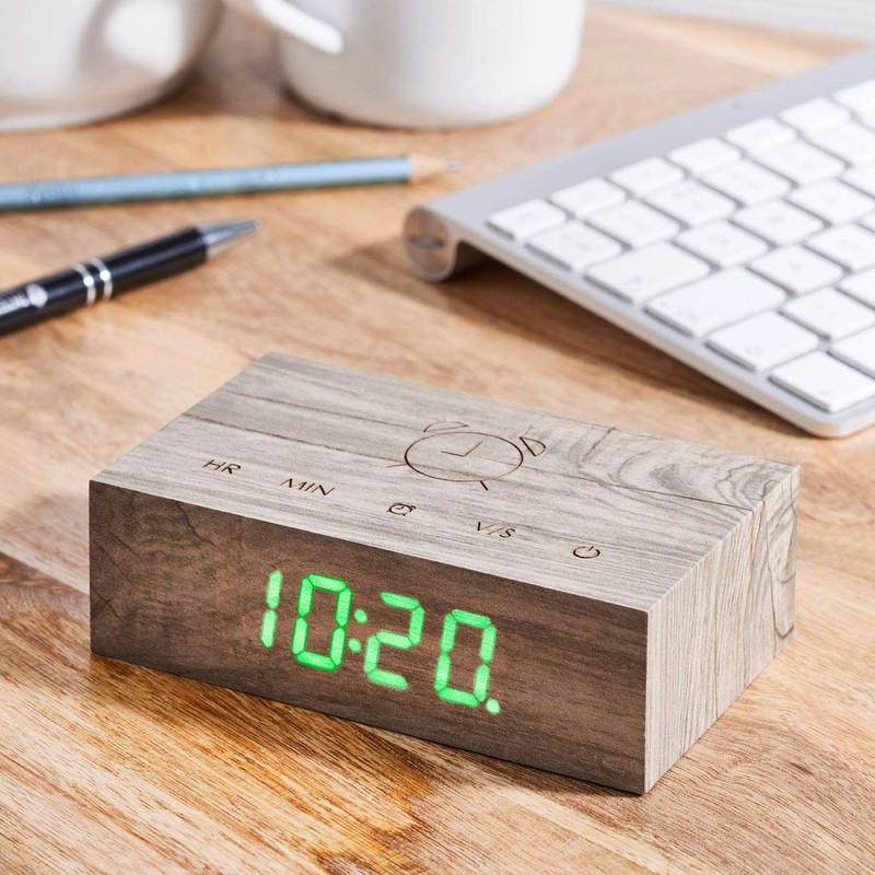 Gingko Design G003A12 Alarm Clock, Wood, Ash, One size