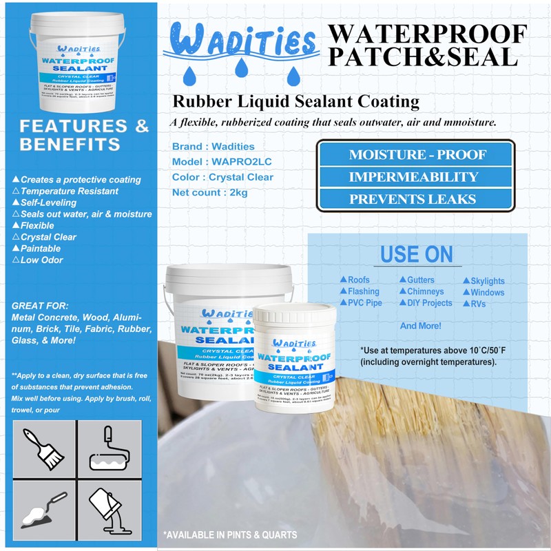 Waterproof Sealant Clear 2L(70 oz), Wadities Wall Bathroom Roof Water-Based