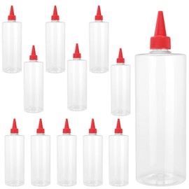 HOIGON 12PCS 16 oz Plastic Squeeze Bottles, Round Ketchup Bottles Squeeze with Twist Top Cap, Clear Condiment Squeeze Bottles for Ketchup Sauces Condiments Kitchen