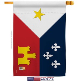 Breeze Decor Fleur De LYS Acadiana House Flag Set Country Living Vintage Flower Lily Lis French Party Mardi Small Decorative Gift Yard Banner Made in USA 28 X 40