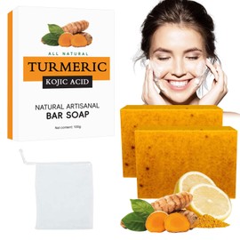 Kojic Acid Soap, 2 Pieces Kojic Acid Soap, Turmeric Soap, Turmeric Soap, Lemon Turmeric Soap, Turmeric Kojic Acid Soap, Remove Dark Spots, for Face and Body