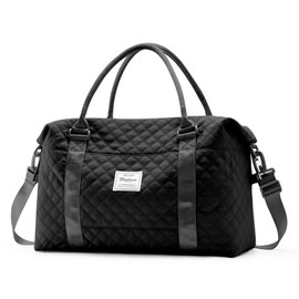 Travel Duffel Bag,Sports Tote Gym Bag,Shoulder Weekender Overnight Bag for Women,Grid-Black