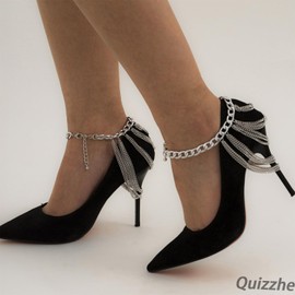 Quizzhe Punk Layered Anklet Chains Statement Silver Foot Tassel Metal Boot Chain Trendy High Heel Anklet Shoes Chain Party Jewelry Accessority for Women (Silver)