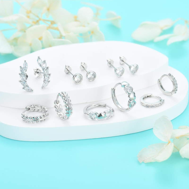 6 Pairs Sterling Silver Stud Earrings Set for Multiple Piercing