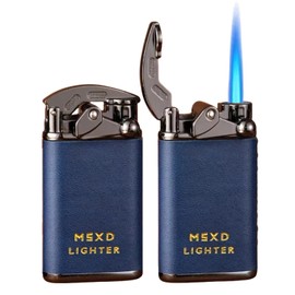 NINSI Mini Butane Torch Lighter, Cool Windproof Straight Flame Refillable Lighters, Leather Vintage Metal Rocker Lighter for Candles, Camping (Shipped Without Gas) (Blue)