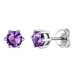 February Birthstone Earrings for Women, Amethyst Crystal Earrings Small, Womens Earrings Studs, 925 Sterling Silver Stud Earrings Hypoallergenic