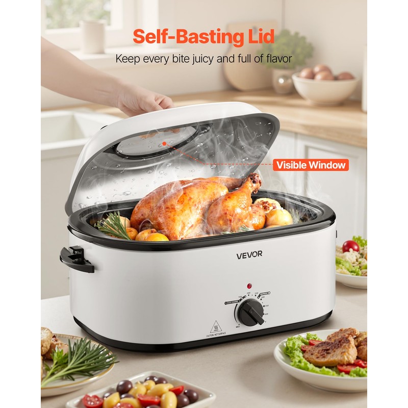 VEVOR Roaster Oven, 26QT Electric Roasting Pan, 150-450℉ Adjustable Temperature