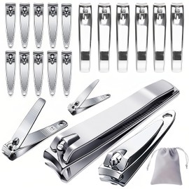 Keeshibao 20-Pack Stainless Steel Fingernail & Toenail Nail Clippers Bulk Set - 12 Small + 8 Medium Size with Storage Pouch, Manicure Kit for Men/Women Travel, Gifts, Homeless Care Supplies
