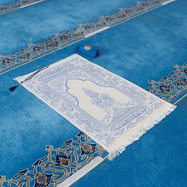 SAQENZA Prayer Rug - Muslim Prayer Rug - Prayer Mat Travel Bag and Prayer Beads - Muslim Gifts for Men, Women and Kids (Navy Blue)