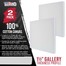 U.S. Art Supply 36 x 36 inch Gallery Depth 1-1/2" Profile Stretched Canvas, 2-Pack - 12-Ounce Acrylic Gesso Triple Primed, Professional Artist Quality, 100% Cotton - Acrylic Pouring, Oil Painting