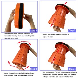 Portable Telescopic Folding Camping Stool Adjustable Retractable Telescoping Collapsible Stool for Adults Outdoor Camping Fishing Hiking Concerts Theme Parks,Gardening Queue Travel BBQ (Orange)