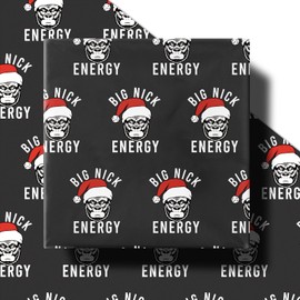 RUSPEPA Funny Christmas Wrapping Paper Roll for Women Men, Mini Roll, Big Nick Energy Cool Santa Claus Design, Black Gag Gift Wrap for Christmas Party, Holiday, Birthday, 17 Inches x 16.4 Feet