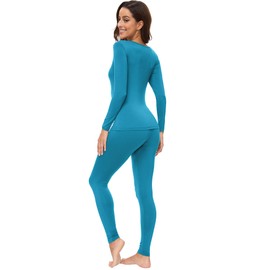 WiWi Soft Viscose from Bamboo Underwear for Women Thermal Long Johns Sets Super Warm Base Layer Top Pants Pajamas Set S-3X, Teal Blue, Large
