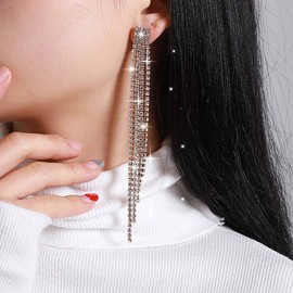 Atentuyi Wedding Rhinestone Earrings Gold Chandelier Earrings Cz Long Earrings Bride Crystal Earrings Diamond Tassel Dangle Drop Earrings Jewelry for Women and Girls