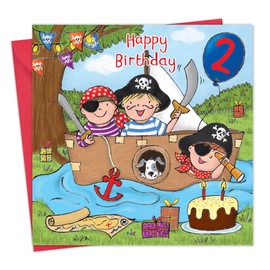 Twizler 2nd Birthday Card For Boy with Pirate Ship – Age 2 Birthday Card – Age 2 Card – Age 2 Boy Gifts – Childrens Birthday Card – Boys Birthday Card – Happy Birthday Card