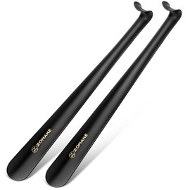 ZOMAKE Shoe Horn Long Handle for Seniors Men Women,Metal Long Shoehorn for Boots,16.5" Shoe Spoon Helper(2 Pcs Black A)
