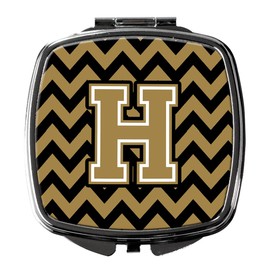Caroline's Treasures CJ1050-HSCM Letter H Chevron Black and Gold Compact Mirror Decorative Travel Makeup Mirror for Women Girls Gifts Pocket Makeup Mirror Folding Handheld