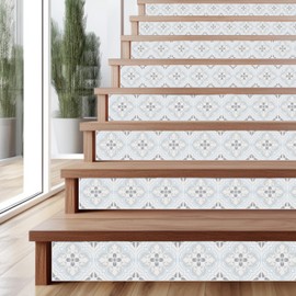 WALPLUS Peel and Stick Floral Pattern Stair Riser Decals, 15 Strips, 39" x 7.1", Easy Installation, Home Decor