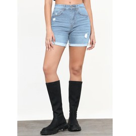 LookbookStore Jean Shorts Womens Stretchy High Waisted Ripped Denim Shorts with Pockets Trendy Trouser Shorts for Women Denim Womens Shorts Cool Blue Size Large