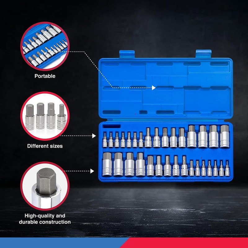 NEIKO 10288A Allen Hex Bit Socket Set, 32 Piece SAE
