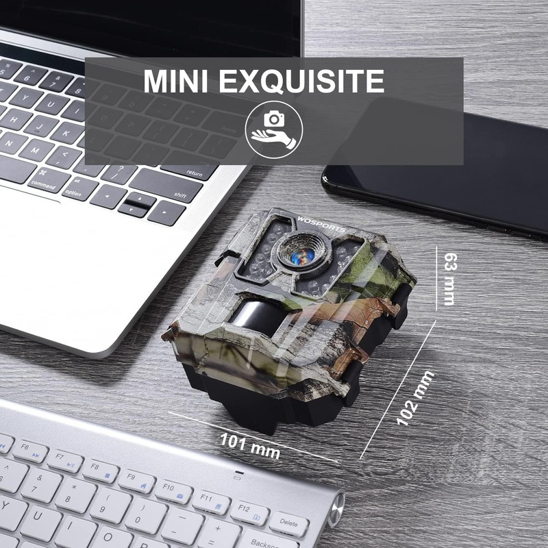 WOSPORTS Mini Trail Camera,24MP 1080P HD Game Camera Motion Activated