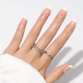 NGOZI eziezi No Glue Mani Press On Nails, Ready to Wear Manicure, Self Stick Nails, Stick on False Nails Square, French Press On Nails, 12 Sizes - 24 Pcs, Orange White