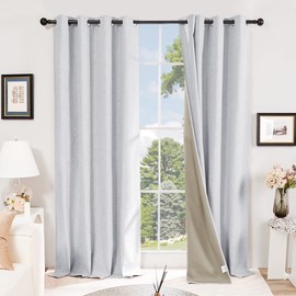 Deconovo Grommet Faux Linen Total Blackout Curtains - 52W x 96L Inch, Light Grey, 1 Pair, Room Darkening Thermal Insulated Window Curtain, Noise Reducing Draperies for Kids Room