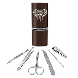 White African Elephant Tribal Stainless Steel Manicure Pedicure Grooming Beauty Care Travel Kit