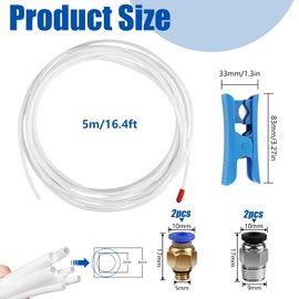 GHVACZS 5 Metre 3D Printer PTFE Hose, PTFE Hose 1.75 mm, 3D Printer Hose with Hose Cutter, 2 Pieces PC4-M6 Connector and 2 Pieces PC4-M10 Connector