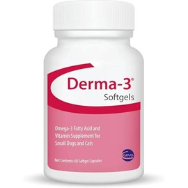 Ceva Derma-3 Softgels, Omega-3 Fatty Acid & Vitamin Supplement for Small Dogs + Cats (60 Count)