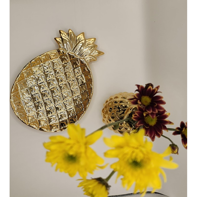 Ceramic Pineapple Key Holder Bowl + Aroma Diffuser (Gold) Non-Electric